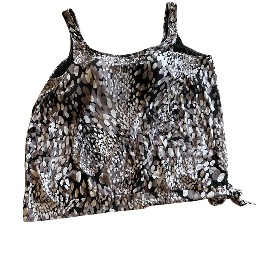 Beach Belle Tankini Top‎ Women 32 Black Gray White Blouson Side Tie Swimwear